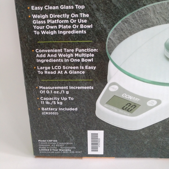 NEW Conair Digital Food Scale up to 11 pounds Round Glass Top LCD Kitchen Tools - Picture 3 of 3